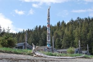 Totem poles at the Haida Heritage Centre