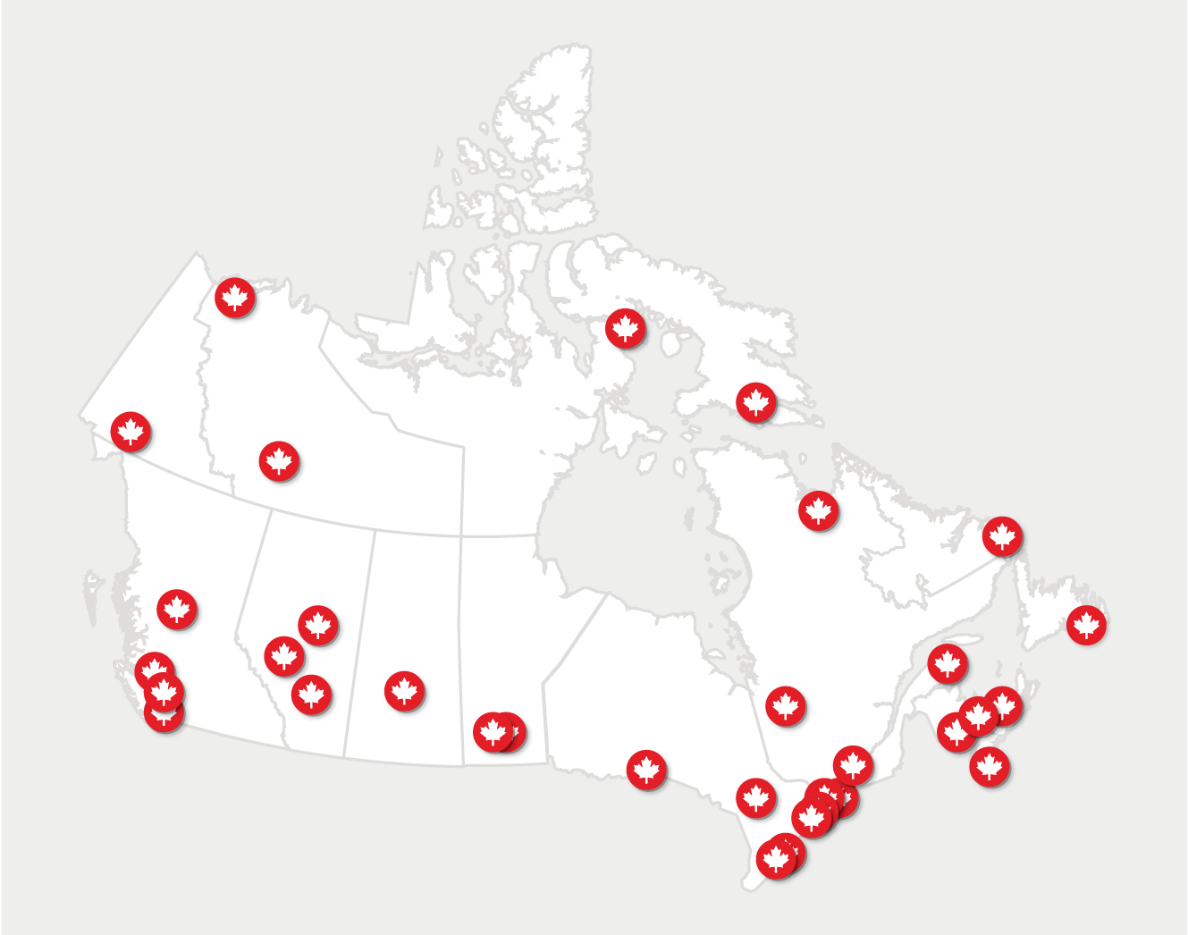 Carte du Canada avec toutes les villes d'origine des Jeunes ambassadeurs